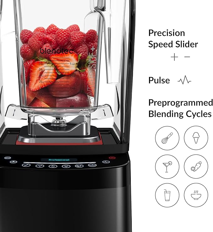 Blendtec Professional 800 - Blender with WildSide+ Jar (90 oz) for Smoothies &amp Frozen Drinks - Quietest Professional-Grade Power - 11-Speed Touch Slider - Easy to Clean - Black