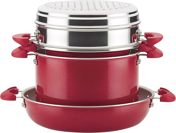 Rachael Ray 12166 8-Piece Create Delicious Stackable Nonstick Cookware Set Red Shimmer