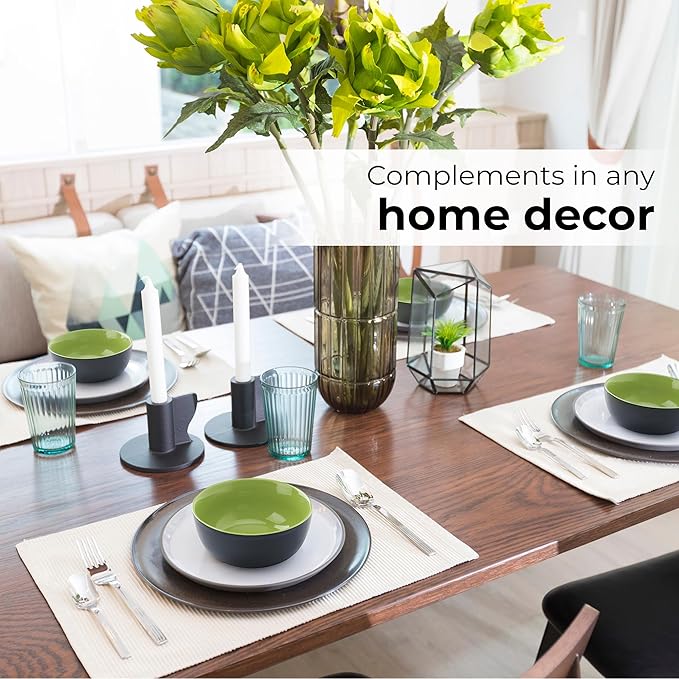 MIAMIO – Service for 6 Dishware Set/Stoneware Dinnerware Set – Including Plates Bowls and Mugs – Microwave &amp Dishwasher Safe – Le PaPillon Collection (Green 30-Pieces)
