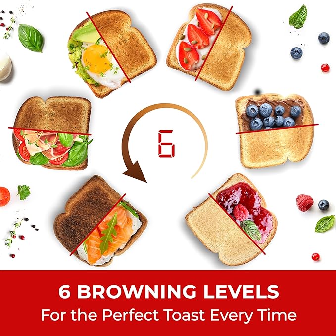 Mueller UltraToast Stainless Steel Toaster 4 Slice – Extra-Wide 1.6 Slots for Artisan Bread Bagels &amp Frozen Waffles 6 Browning Levels LED Display Cancel/Defrost/Reheat Removable Crumb Tray