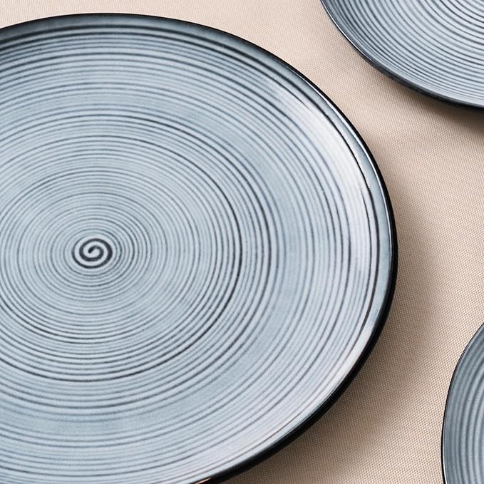 famiware Tempus Plates and Bowls Sets for 8 24 Pieces Stoneware Dinnerware Sets Dishes Set Reactive Glaze Dishware Sets Dishwasher &amp Microwave Safe - Pearl Blue
