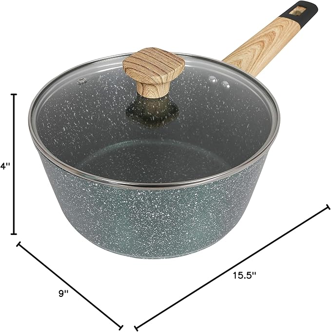 3 Quart Granite Nonstick Saucepan Cookware Set (Induction Compatible) (Forest Green)
