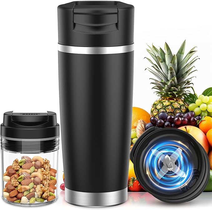 Portable Blender for Holiday Gift Smoothies&ampShakes 24oz Insulated Cup Cordless Personal Licuadora Portatil With Stainless Steel USB-C Rechargeable BPA Free Ideal Gift for Men Women
