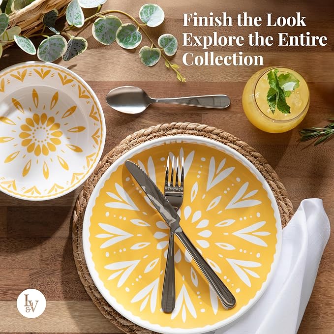 Larder &amp Vine 12-Piece Melamine Dinnerware Set: Durable Lightweight Break-Resistant Plates &amp Bowls – Stylish Non-Toxic Dishwasher Safe – Ideal for Everyday Use Indoor &amp Outdoor Dining