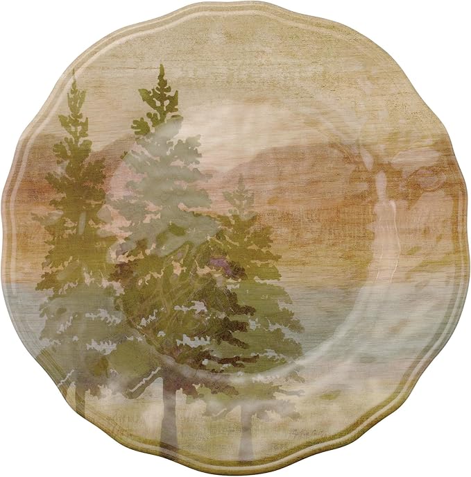 UPware 12 Piece Lakeside Pine Melamine Dinnerware Sets Outdoor Dishes Set Plates and Bowls Sets Service for 4 Beige