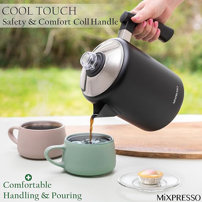 Mixpresso Black Stainless Steel Coffee Percolator Stovetop 37oz Classic Percolator Coffee Pot Great For Camping Pot 5-8 Cup Stove Top Espresso Maker Cool-Touch Handle