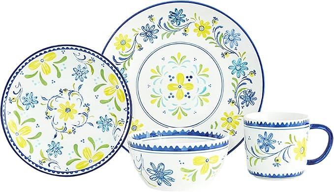 Baum-Essex - Dinnerware Sets 16 Piece Dish Set for 4 Beautiful Home Decor includes Dinner Plates Salad Plates Bowls and Mugs (Italia Blue)