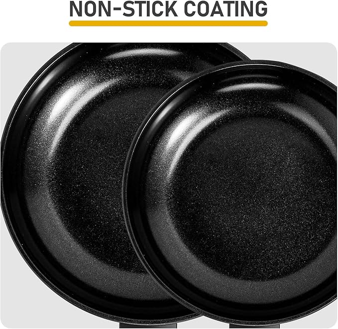 17-Piece Aluminum Cookware Set Black 5 Pots 2 Lids Non-Stick with Assembled Handles Household Kitchen Cookware Combination for Induction Cookers Gas Electric Stoves Black