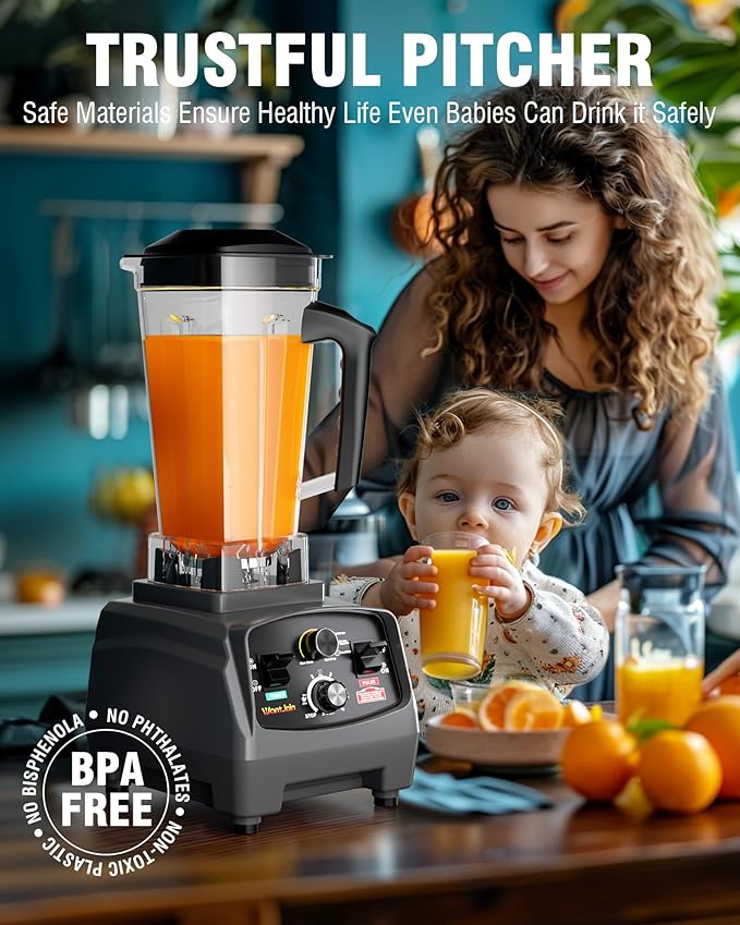 WantJoin Professional Blender Countertop BlenderBlender for kitchen Max 1800W High Power Home and Commercial Blender with Timer Smoothie Maker 2200ml for Crushing Ice Frozen Dessert (Grey)