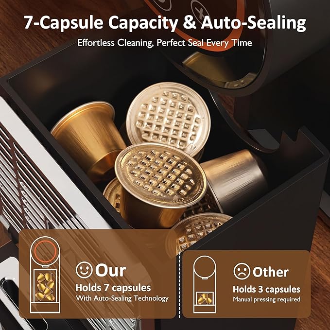 SUNVIVI Single Serve Capsule Coffee Maker Compact Espresso Machine with 22oz Water Tank Quick Brew 1200W Small Coffee Maker for Hot &amp Iced Coffee Easy Clean Home &amp Office Use Black