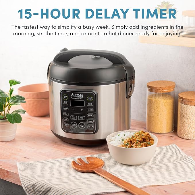 AROMA Professional Digital Rice Cooker 10-Cup (Uncooked) / 20-Cup (Cooked) Multicooker Slow Cooker Steamer Oatmeal Cooker Egg Cooker STS 5 Qt Black ARC-5200SB