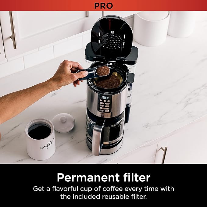 Ninja 14 Cup  Programmable Coffee Maker XL Pro with Permanent Filter 2 Brew Styles Classic &amp Rich 4 Programs Small Batch Delay Brew Freshness Timer &amp Keep Warm Stainless Steel DCM201