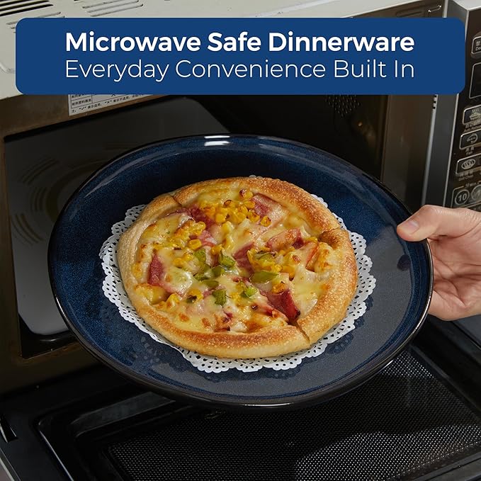 24 Piece Ceramic Dinnerware Sets for 8 Starry Blue Reactive Glaze | Unique Coastal Edge for Holiday Gatherings Thanksgiving Dinner Parties | Microwave &amp Dishwasher Safe Stoneware Dish Set
