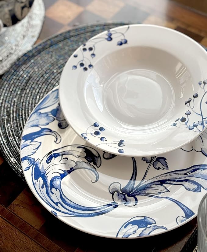 STP GOODS Bone China Dinnerware Set of 20 for 4 pers. Plates and Bowls Sets Dish Set Plate Set Dinner Plates Set Dishes Set of 20 Stoneware Dinnerware Set (Azur de Limoges)