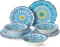 Porto 12 Pc. MELAMINE DINNERWARE SET SERVICE for 4 – artistically designed Talavera Tile Art Turquoise Blue Yellow Mandala