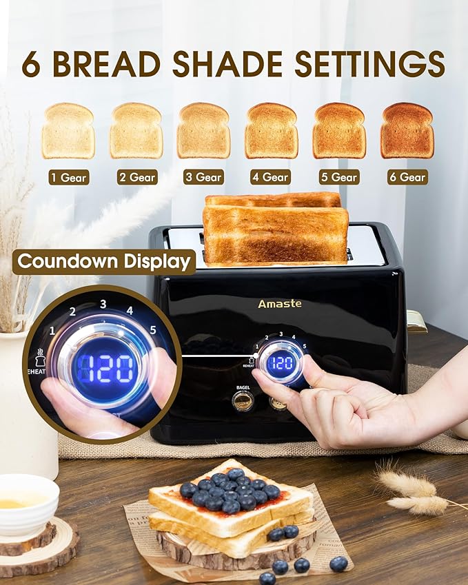 Amaste Black Coffee Maker &amp Black Toaster &amp Black Retro Electric Kettle Set