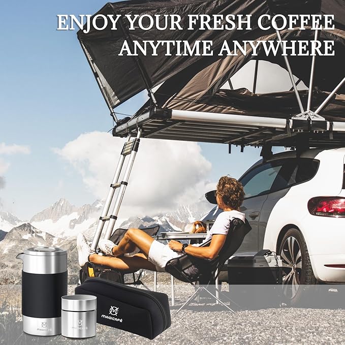 French Press Coffee Maker Set Portable French Press with Mini Coffee Canister and Collection Bag Single Serve 1 Cup Small Stainless Steel Double Walled Coffee Press 350ml/12oz