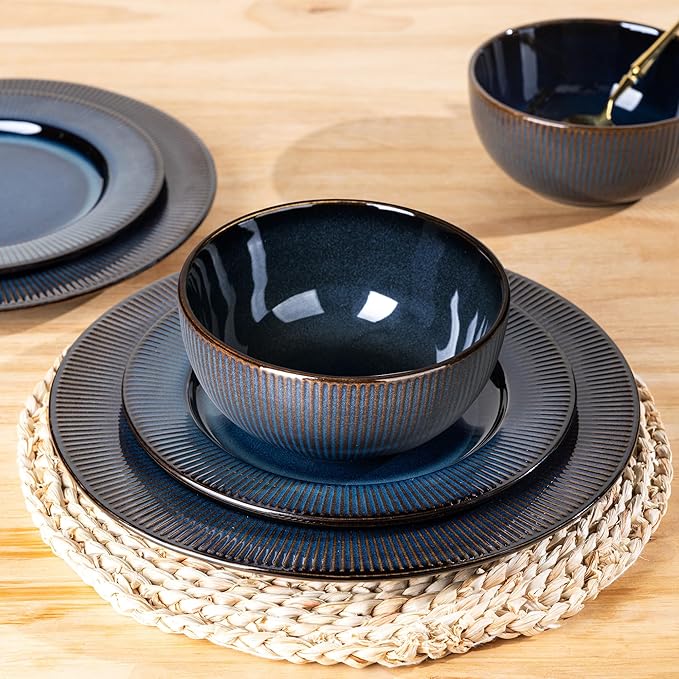 GBHOME Ceramic Dinnerware Sets12 pcs Embossed Elegant Stoneware Plates and Bowls Sets Housewarming Wedding Gift | Dishwasher &amp Microwave Safe | Dishes Set Service for 4