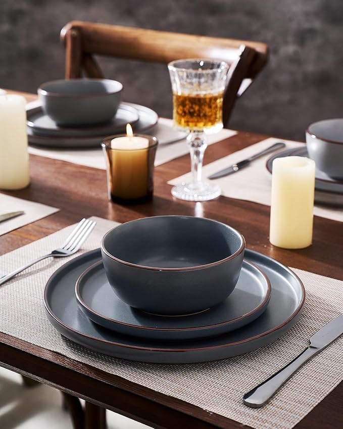 Famiware Mercury Dinnerware Sets with Pasta Bowls Service for 4 (16 Pieces) Plates and Bowls Sets Microwave and Dishwasher Safe Dishes Set Multi-color