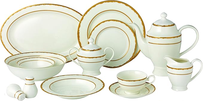 Lorren Home Trends 57 Piece Sonia Collection Dinnerware Set Gold