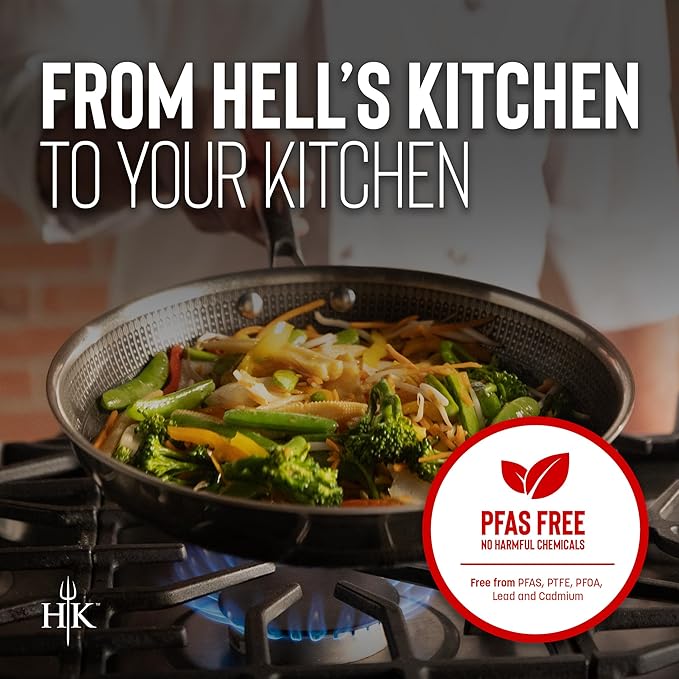 Hell's Kitchen Hybrid 5 Pc Cookware Set Tri-Clad Stainless Steel and Nonstick Ceramic PFAS Free no PFOA no PTFE no Teflon Non Toxic Cookware Metal Utensil Safe All Cooktops and Oven Safe