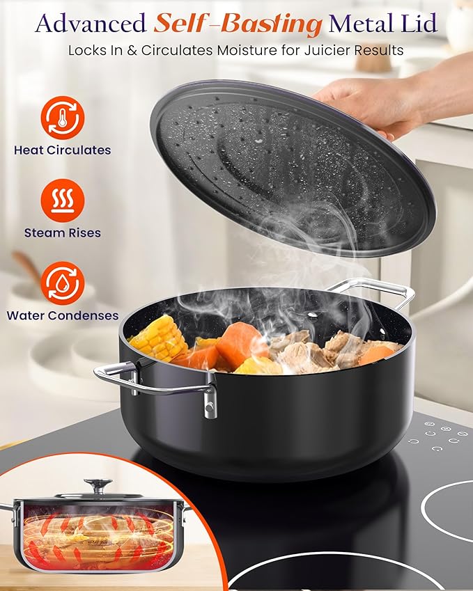 Nuwave Essential Series 5PC Ceramic Cookware Set PFAS-Free G11 Duralon Blue Coating Pots and Pans Set Non Stick Diamond Scratch-ResistantStay-Cool Handle Metal LidInduction ReadyDishwasher Safe