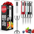 Zulay Immersion Stick Mixer Hand Blender - 800 Watts Turbo Mode 5-ft Power Electric Cord Handheld Portable Stainless Steel Blades - For Effortless Blending Smoothie Soup Baby Food Puree - White
