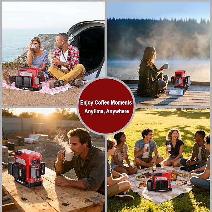 Taingwei Cordless Coffee Maker for Milwaukee M18 18V Battery Portable Drip Coffee Maker with Electric Coffee Grinder for RV Camping Travel Car Hiking (Battery Not Included)