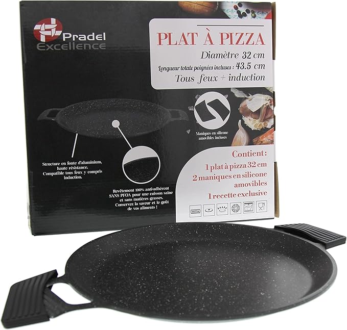 Pradel Excellence - 52415M - Pizza Dish 32 cm Stone Look Cast Aluminium Suitable for All Heat Sources Including Induction