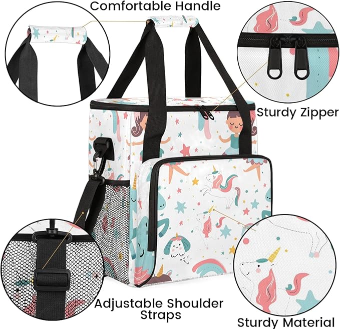 Cute Ballerina Unicorn Coffee Maker Carring Bag Large Insulated Storage Organizer Case Tote Bags with Shoulder Strap for Travel Work Picnic