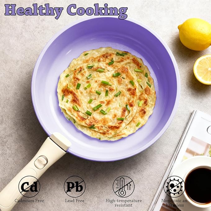 24 Pcs pots and pans setcookware set non stickpots and pans set Oven-safe and dishwasher-safePFAS/PFOA FreeInduction Dishwasher Oven Safe cookware set (Purple)