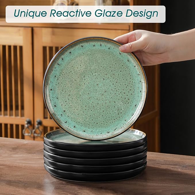 vancasso Plates and Bowls Sets 24 Pieces Stoneware Dinnerware Sets for 8 Kitchen Dish Set Mircowave and Dishwasher Safe Ceramic Dishware Turf Green Series AMBER