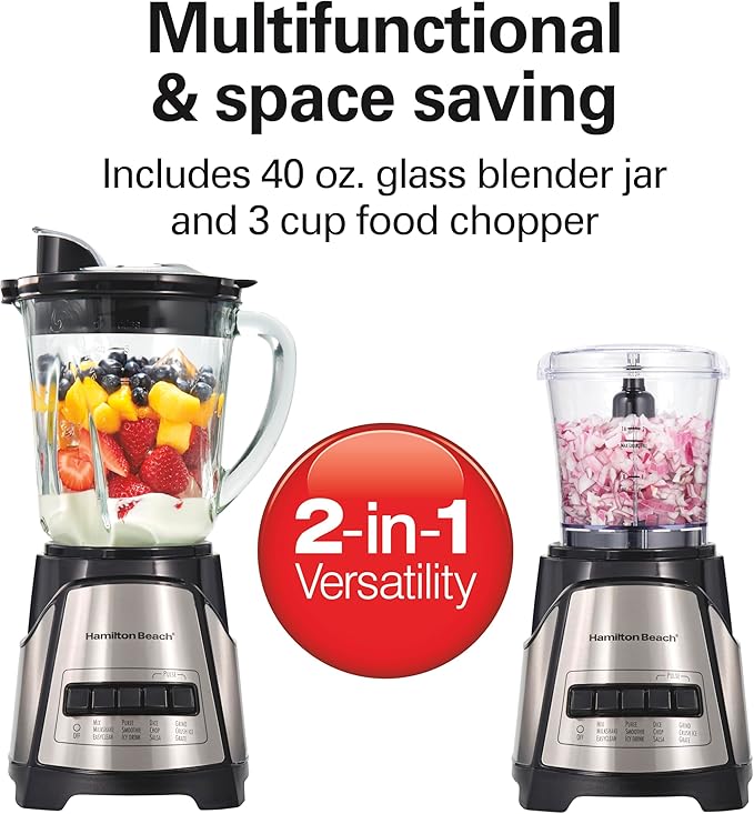 Hamilton Beach Power Elite Blender for Shakes and Smoothies with 3-Cup Vegetable Chopper Mini Food &amp Portable Blender for Shakes and Smoothies with 14 Oz BPA Free Travel Cup and Lid