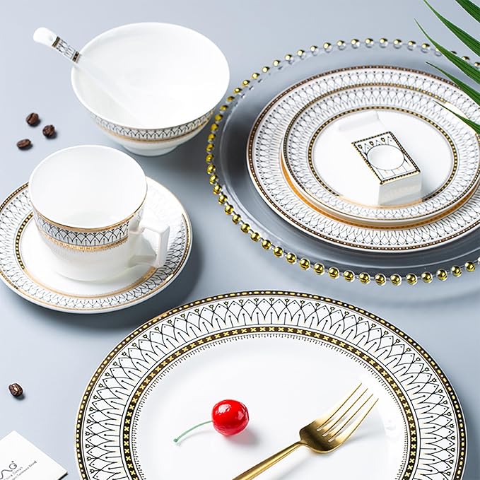 bone china plate set service for 2 8 pieces gold trim dinnerware set luxury dishes sets for anniversary business banquet and housewarming