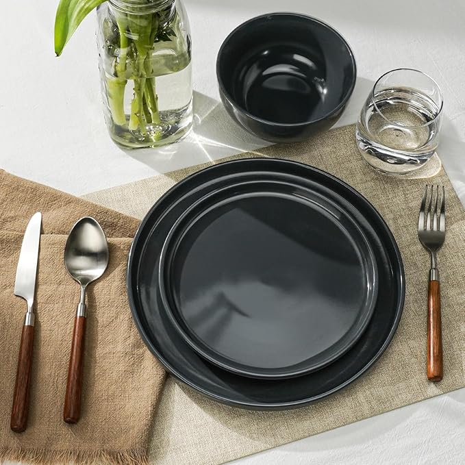 Kitchen Plates and Bowls Set Dinner Set for 4 Handpainted Dinner ware Sets Microwave Safe Plates and Bowls Sets Stone Plate Scratch Resistant (Laguna Dawn)