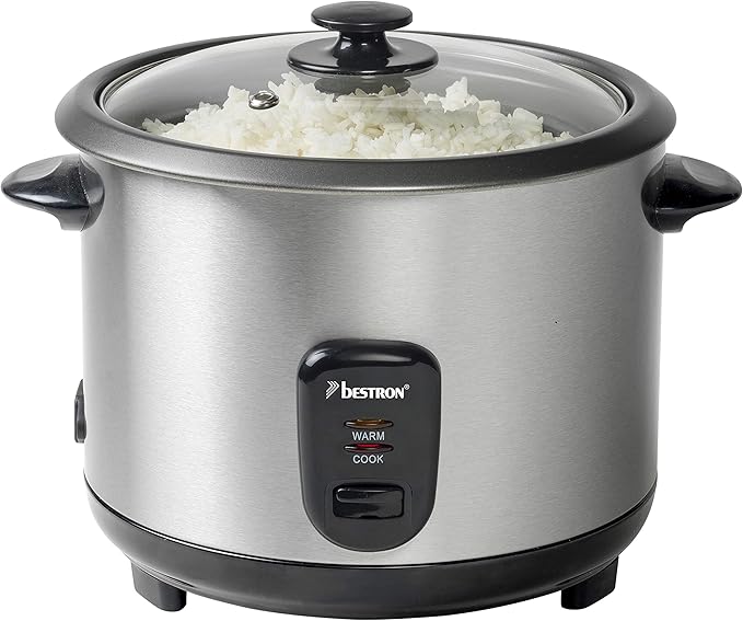 Bestron Rice cooker with steam basket and keep warm function 1.8 litres 700W stainless steel