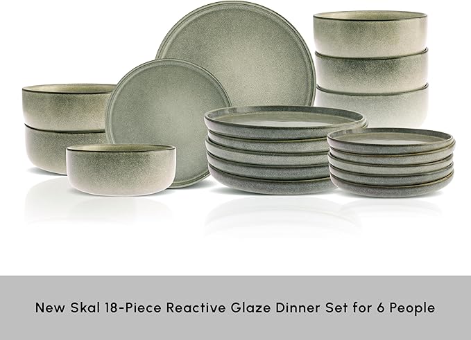 Karaca New Skal 18-Piece Dinnerware Sets for 6 People Modern Design Stoneware Dinner Set Kitchen Plates Bowls Reactive Glaze Dishwasher &amp Microwave Safe Dish Set