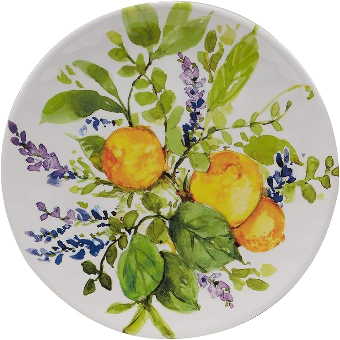 Unknown1 Lemon 12 Pieces Dinnerware Set Green Multi Color Yellow Fruit Country Farmhouse Round Piece Dishwasher Safe Medium