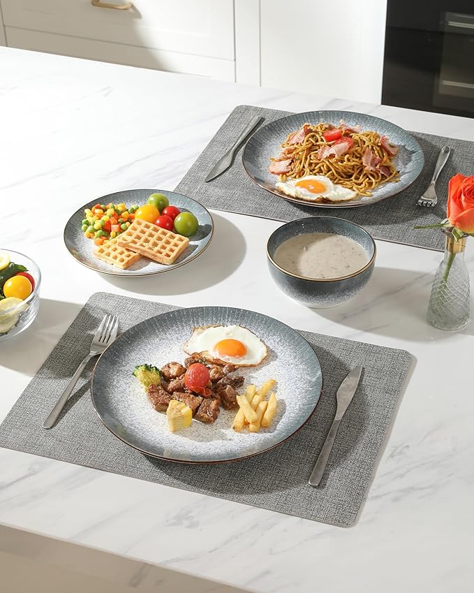 Sweejar Dinnerware Sets Service for 4 12 pcs Porcelain Plates and Bowls for Kitchen Housewaring Gift Chip and Scratch Resistant Dish Set Handmade Dishwasher and Microwave Safe Plate Set LightGray