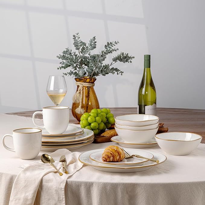 AmorArc Ceramic Dinnerware Sets Handmade Stoneware Reactive Glaze Plates and Bowls Set Scratch Resistant | Dishwasher &amp Microwave Safe Dishes Set Service for 4 (12pc)