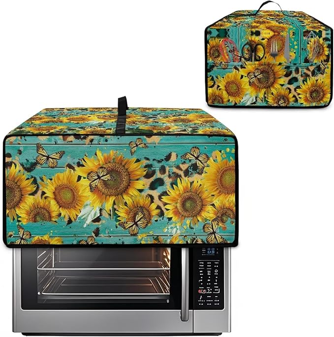 Sunflower Butterfly Print Toaster Oven Dust Cover Wooden Board Print Heat-resistant Heavy Duty Microwave Oven Protective Cover Air Fryer Covers (Medium-16.1×19.71×10 inches)