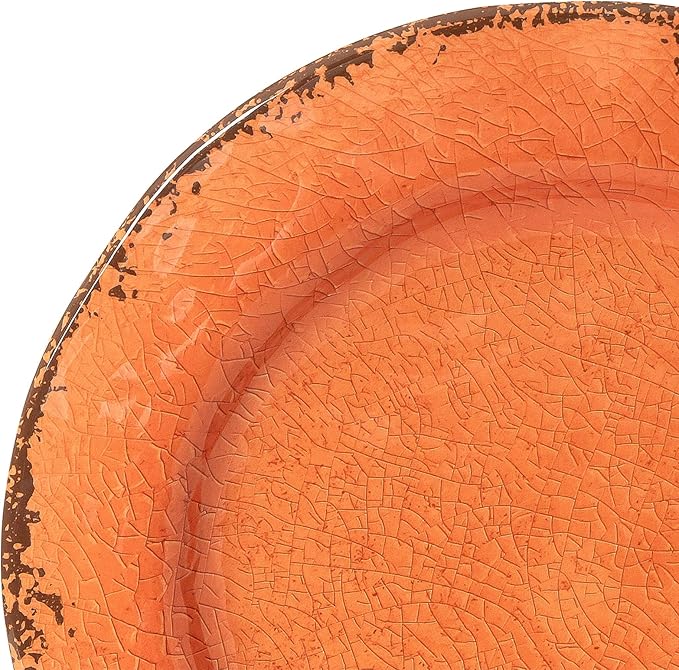 LEHAHA Melamine Salad/Dessert Plates Crackled Design Plates Set of 6 9 inch Small Dinner Plates Modern Rustic Kitchen Serving Dishes for Party Picnic and Camping Use Orange