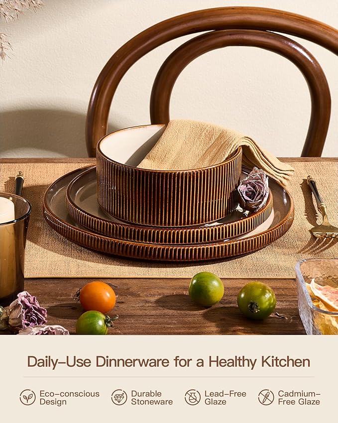 Stoneware Dinnerware Sets Handcrafted Double Reactive Glaze Plates and Bowls for Everyday &amp Formal Dining Microwave &amp Dishwasher Safe Scratch Resistant Dishes Service for 4 (12-Piece) Crea