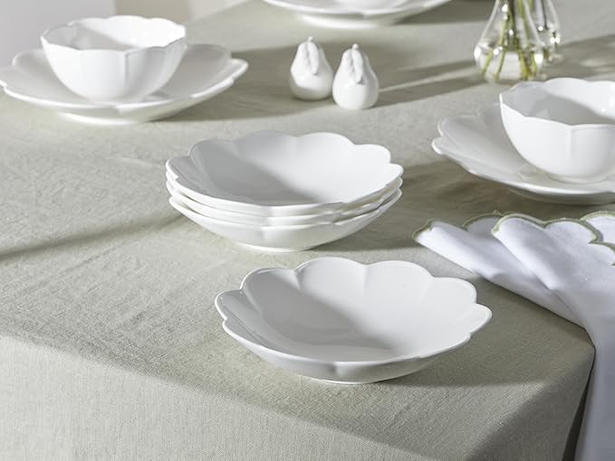 Lenox Dinnerware Set Studio 1414 Scallop 16-Piece Set Service For 4 Bone China Material Dishwasher &amp Microwave Safe Home And Kitchen Kitchen And Dining Plates And Bowls Sets (White 16 Piec