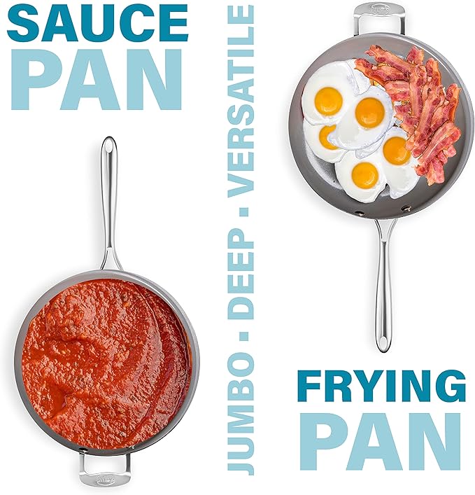 Gotham Steel Nonstick 5.5 Quart Sauté Pan with Lid Ceramic Jumbo Cooker Fry Pan with Glass Lid Stay Cool Handle + Helper Handle Oven Stovetop &amp Dishwasher Safe 100% PFOA Free Aqua Blue