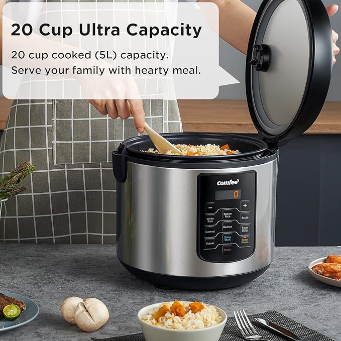COMFEE' Rice Cooker 10 cup Uncooked/20 cup Cooked Rice Maker Steamer Saute Steamer and Warmer 5.2 QT Large Capacity Brown Rice Quinoa and Oatmeal 8 One-Touch Programs