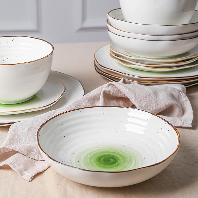 Christian Siriano Luma 16-Piece Dinnerware Set Porcelain Green