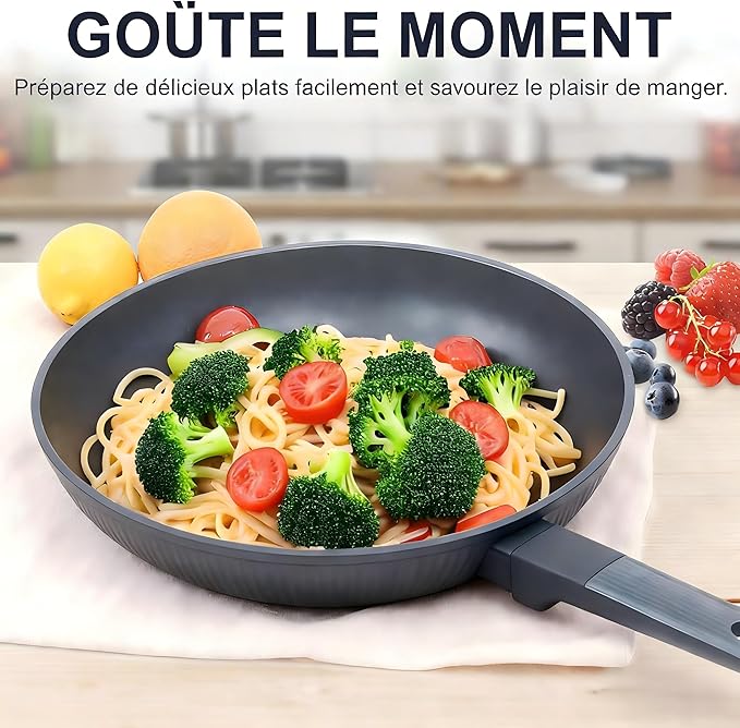 Nonstick Cookware Set Non Toxic 3-Piece Pots and Pans Set PFOA/PTFE Free Induction Ready &amp Dishwasher Safe Ceramic Coating for Easy Release