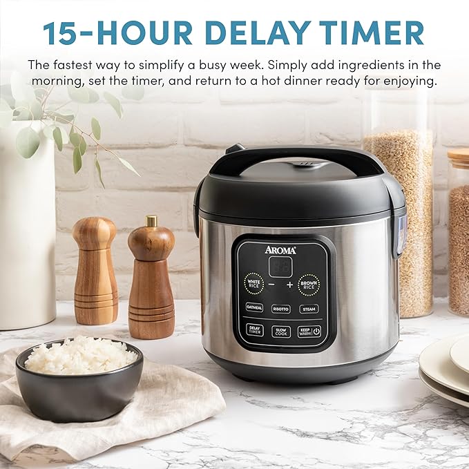Aroma Housewares ARC-994SB Rice &amp Grain Cooker Slow Cook Steam Oatmeal Risotto 8-cup cooked/4-cup uncooked/2Qt Stainless Steel