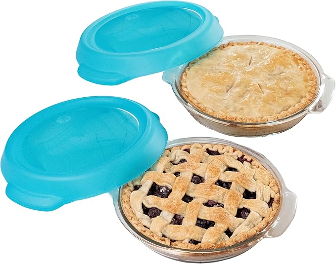 Libbey Baker’s Premium 2 Piece Glass Pie Plate Stackable Space Saving Casserole Dish Set with Lids Glass Baking Dish Set for Fruit Pies Quiches
